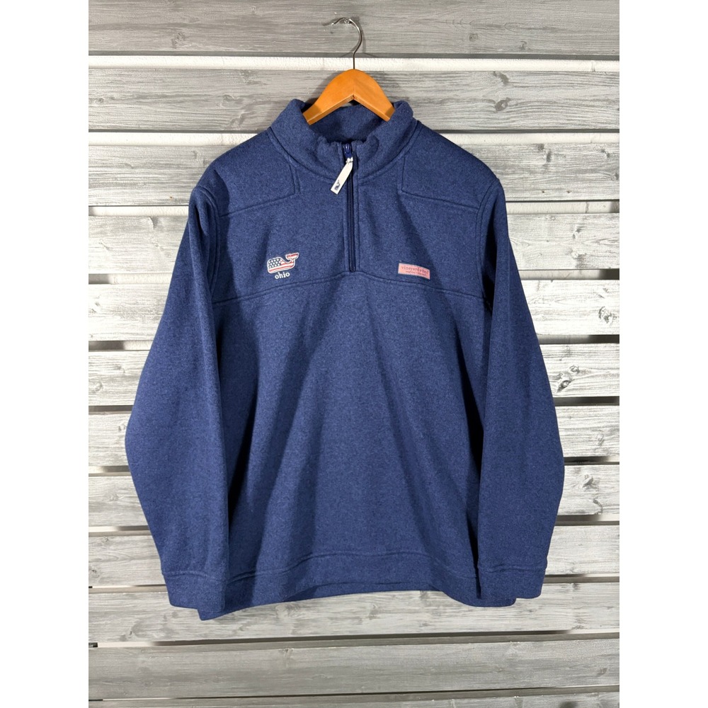 Vineyard Vines Mens XL Ohio American Flag Whale 1/4 Zip Pullover Sweatshirt Blue